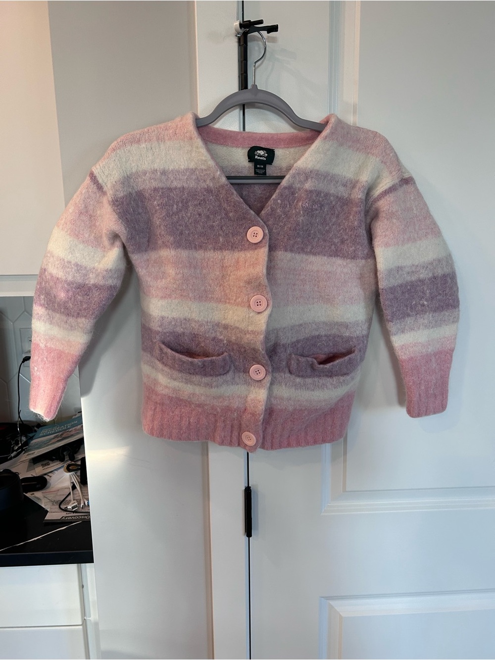 Roots Aurora Alpaca Wool Blend Cardigan Multi Color Button Front Cozy Sweater